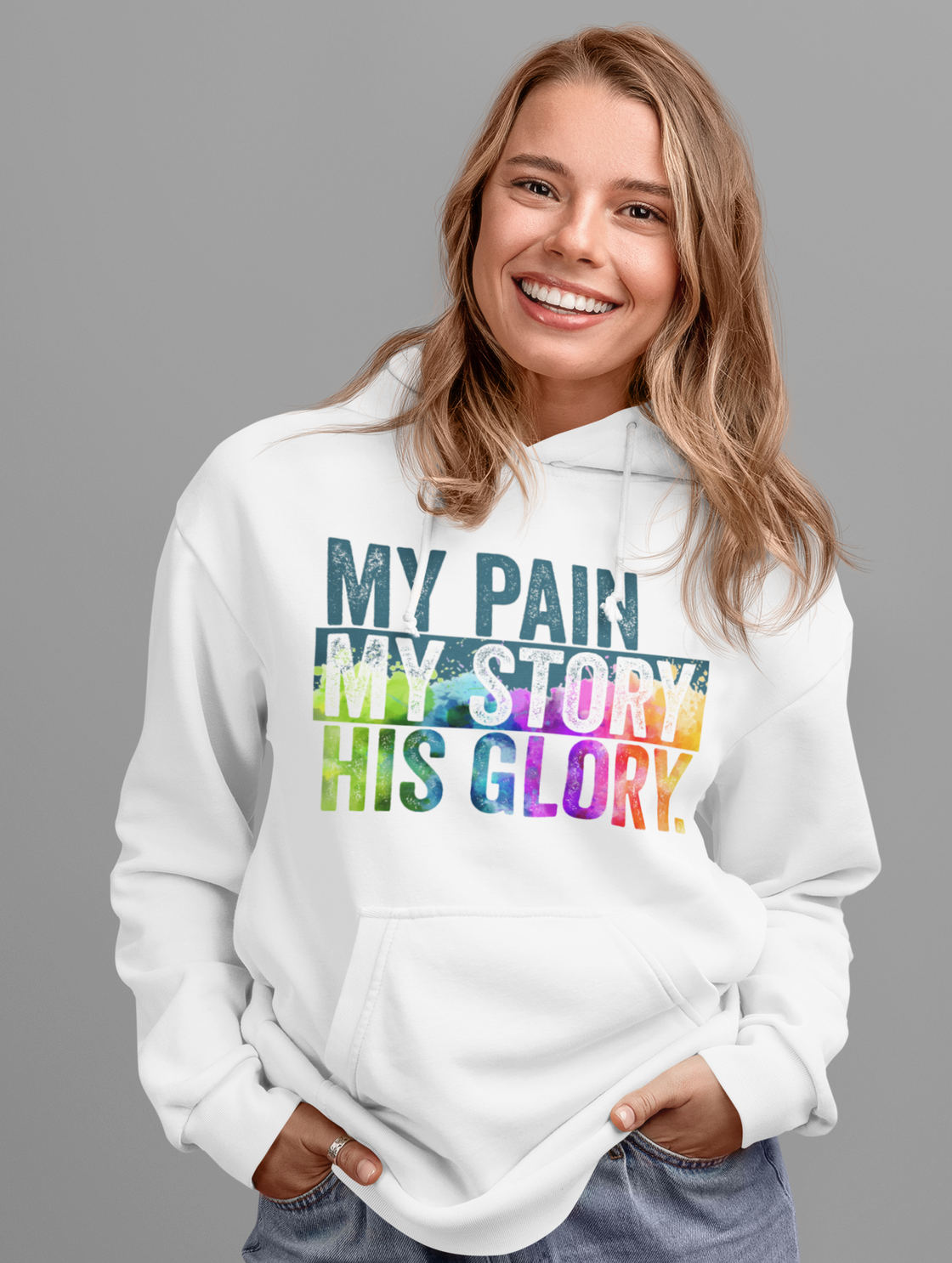 My Pain MY Story His Glory - White Hoodie For Women | Livnchrist