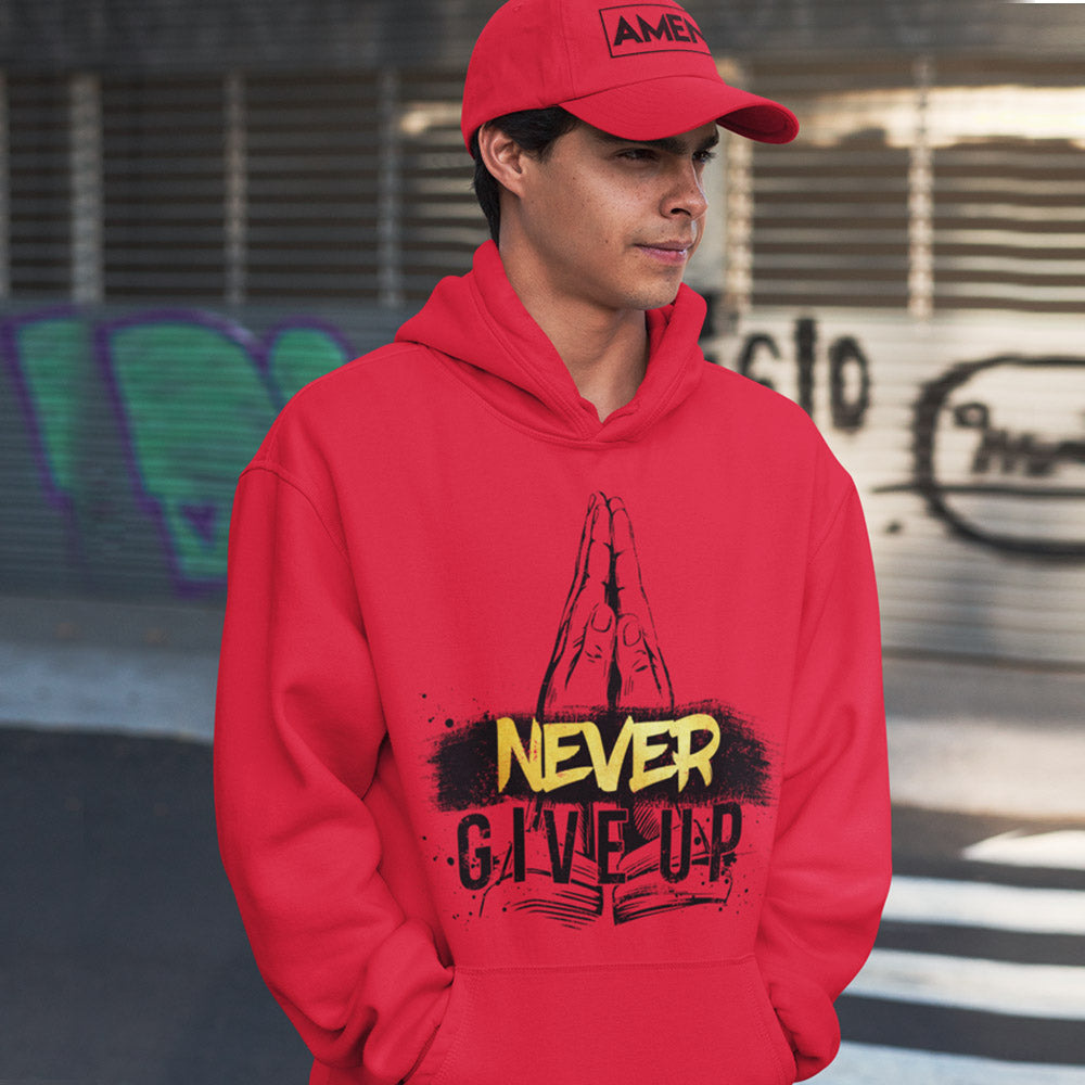 Never Give Up Hoodie - Red Color Hoodies | Livnchrist