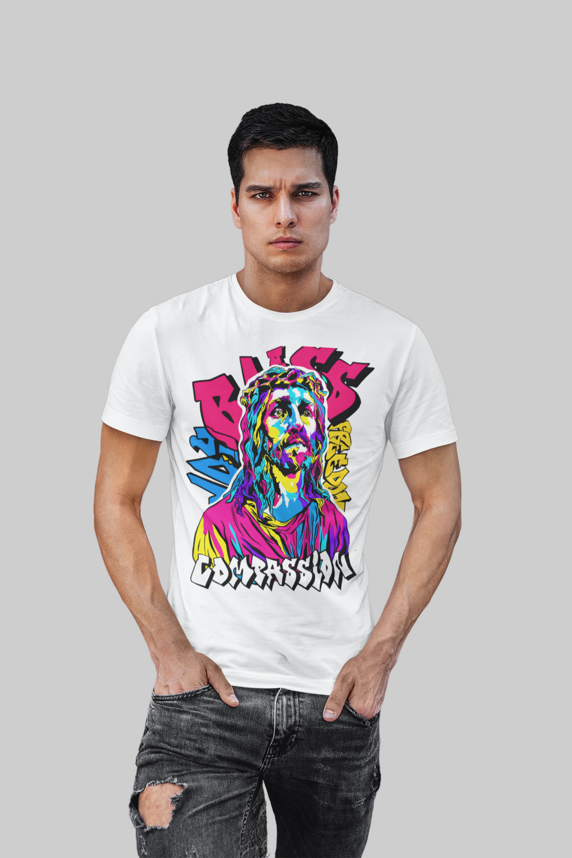 Jesus Graffiti Tee - White T Shirt For Men's | Livnchrist 